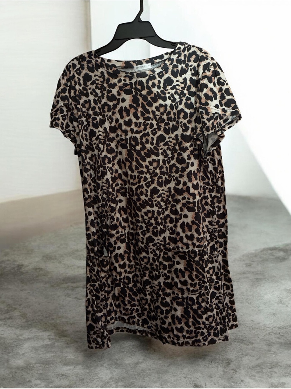 Amazon Leopard Print Short Sleeve Tunic Top - Beige and Black